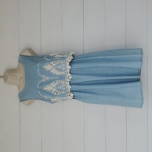 MAISON JULES Size M Light Blue Dress with White Embroidery Detail